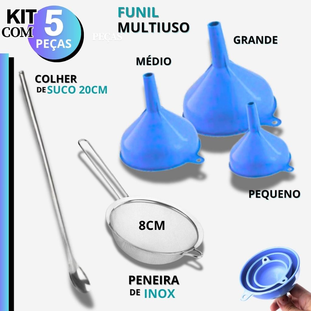 Funil Plástico Colher Suco Peneira INOX 5 Unid Oficina Artesanato Cozinha Funil Grande Médio Pequeno em Oferta na Shopee