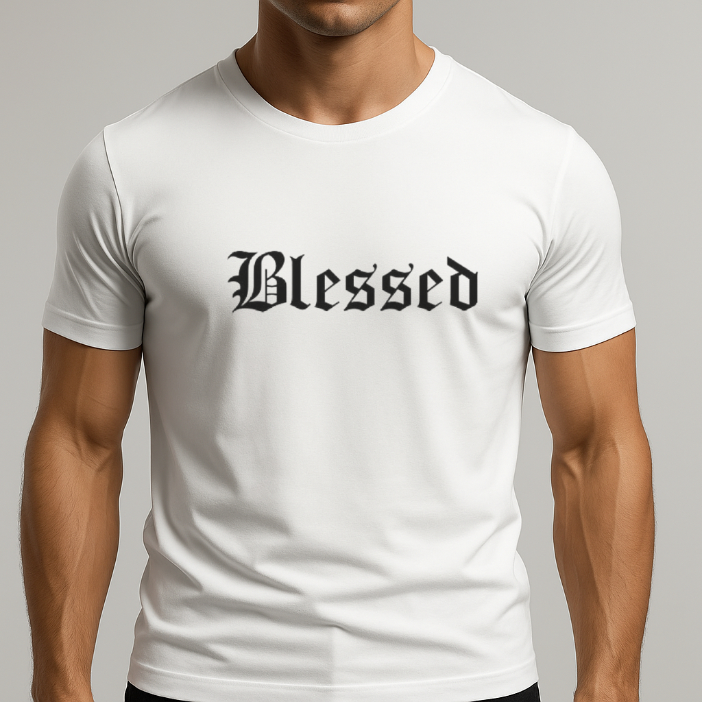 Camiseta Masculina Lançamento Especial Na Cor branca Com Estampa Modelo: - "Blessed" - OFERTA IMPERDÍVEL