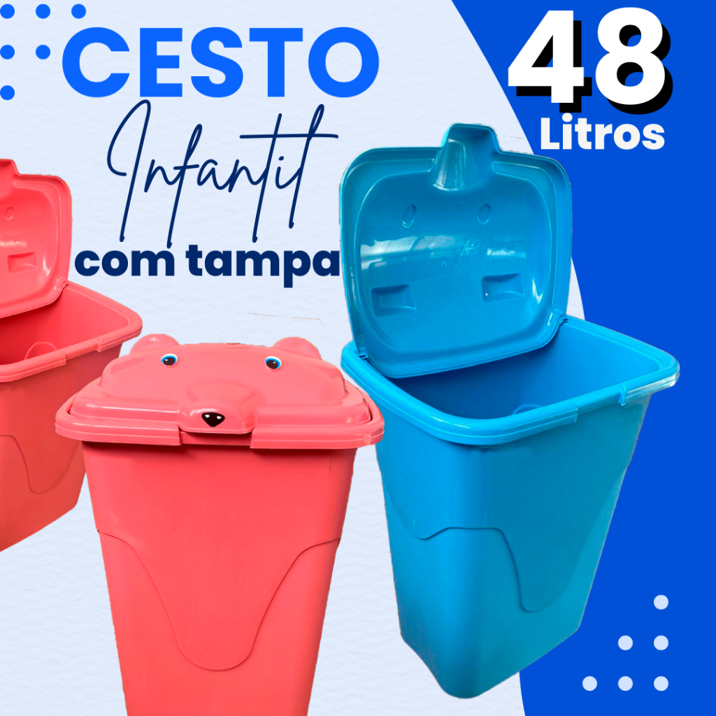 Cesto Infantil de Roupas Suja e Brinquedos 48 Litros Multiuso Resistente Tampa Organizador Animal em Oferta na Shopee