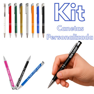 Kit Caneta Personalizada Metal  Nome Logo Frase A Laser