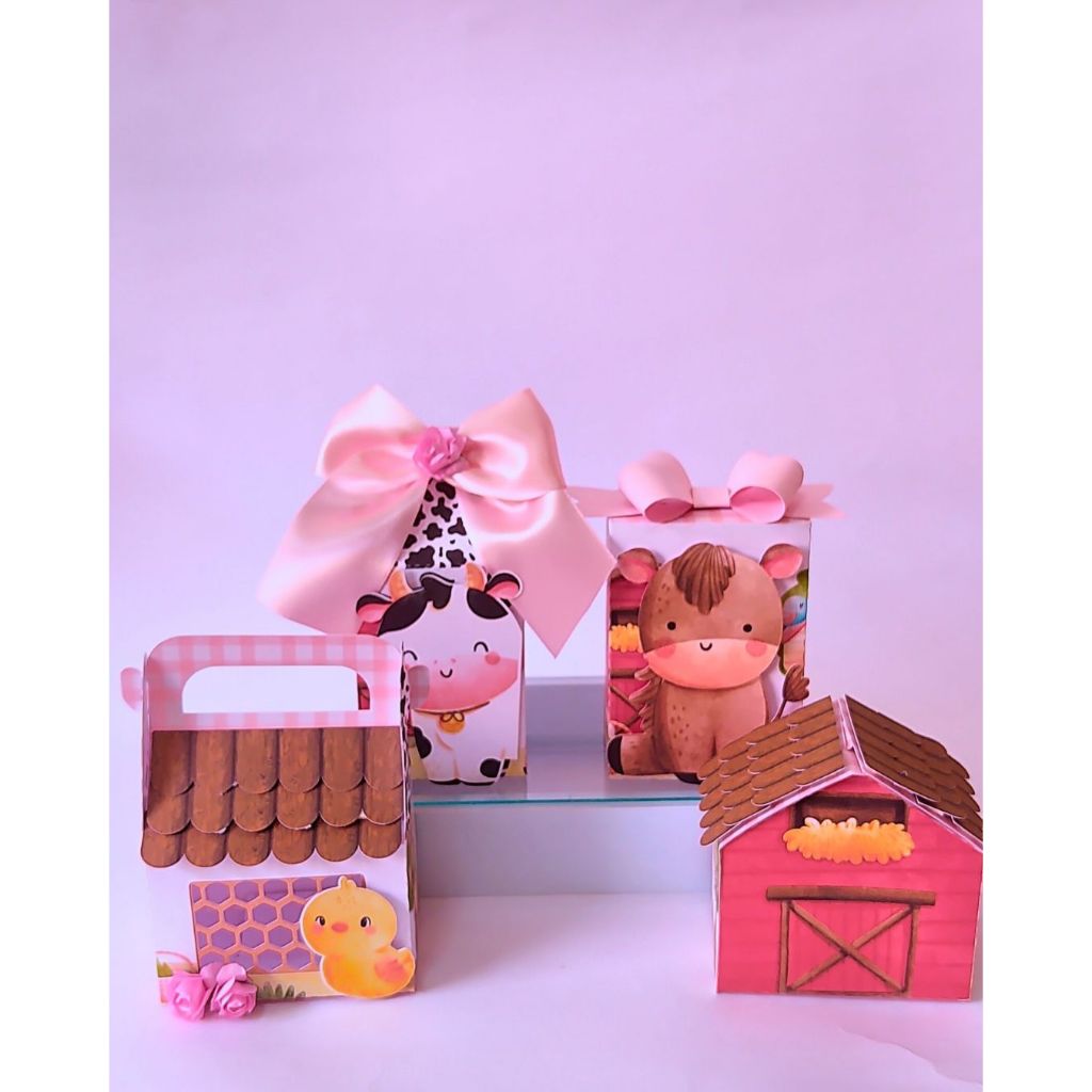 Kit Festa - Lembrancinha personalizados Fazendinha Menina Rosa - Caixinhas personalizadas - Papelaria personalizada