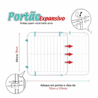 Portão Expansivo Grade Proteção Criança Pet Cachorro ( 70cm a 115cm) BRANCO