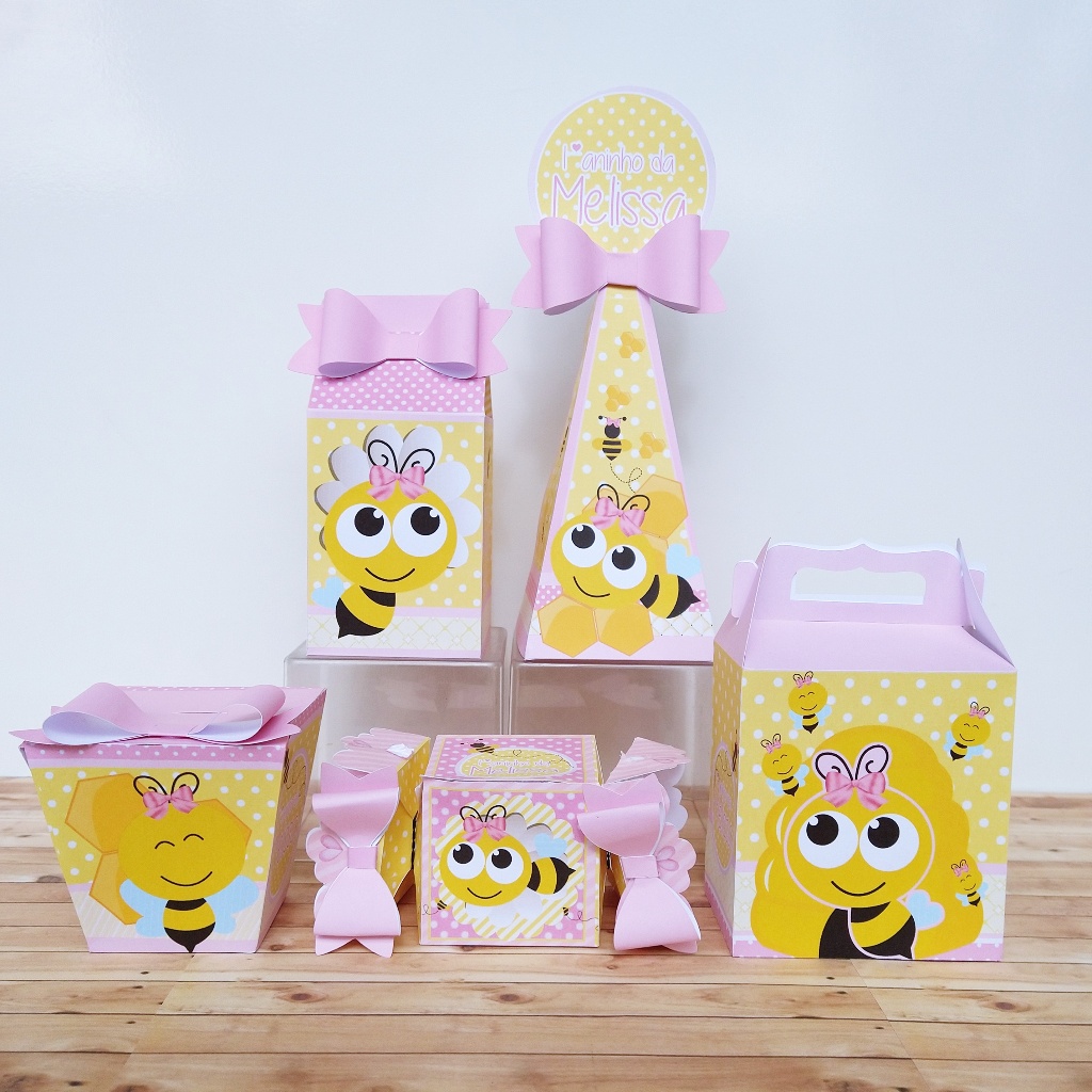 Kit  Caixinhas ABELINHA ROSA Pegue e Monte | Festa Infantil | Envio Rápido