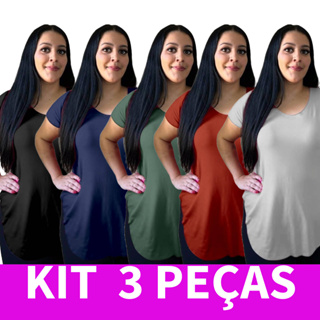Kit 3 Blusas Tapa Bumbum Plus Size de Viscolycra Fitness em Oferta na Shopee