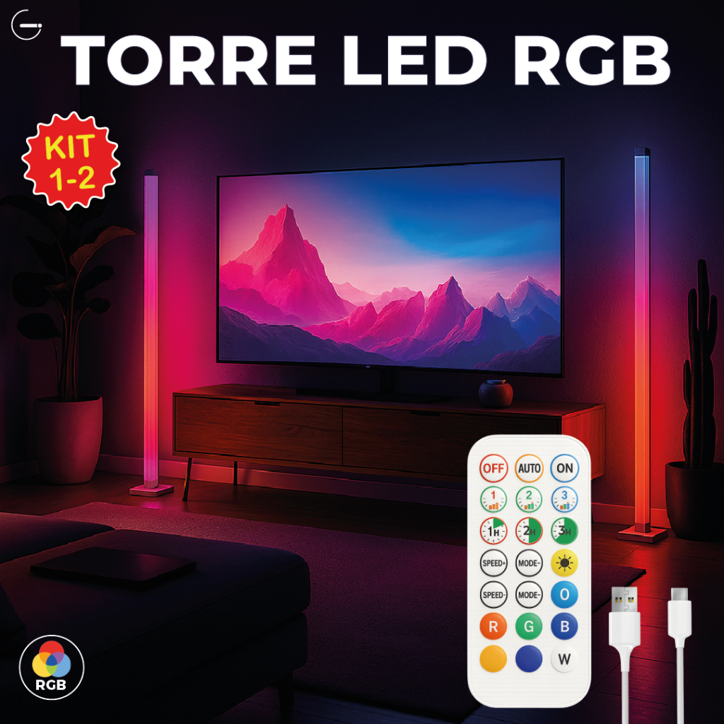 Luminária de Chão RGB LED 5050 Torre Inteligente com Controle 9.6W Barra Modo Música via USB. em Oferta na Shopee