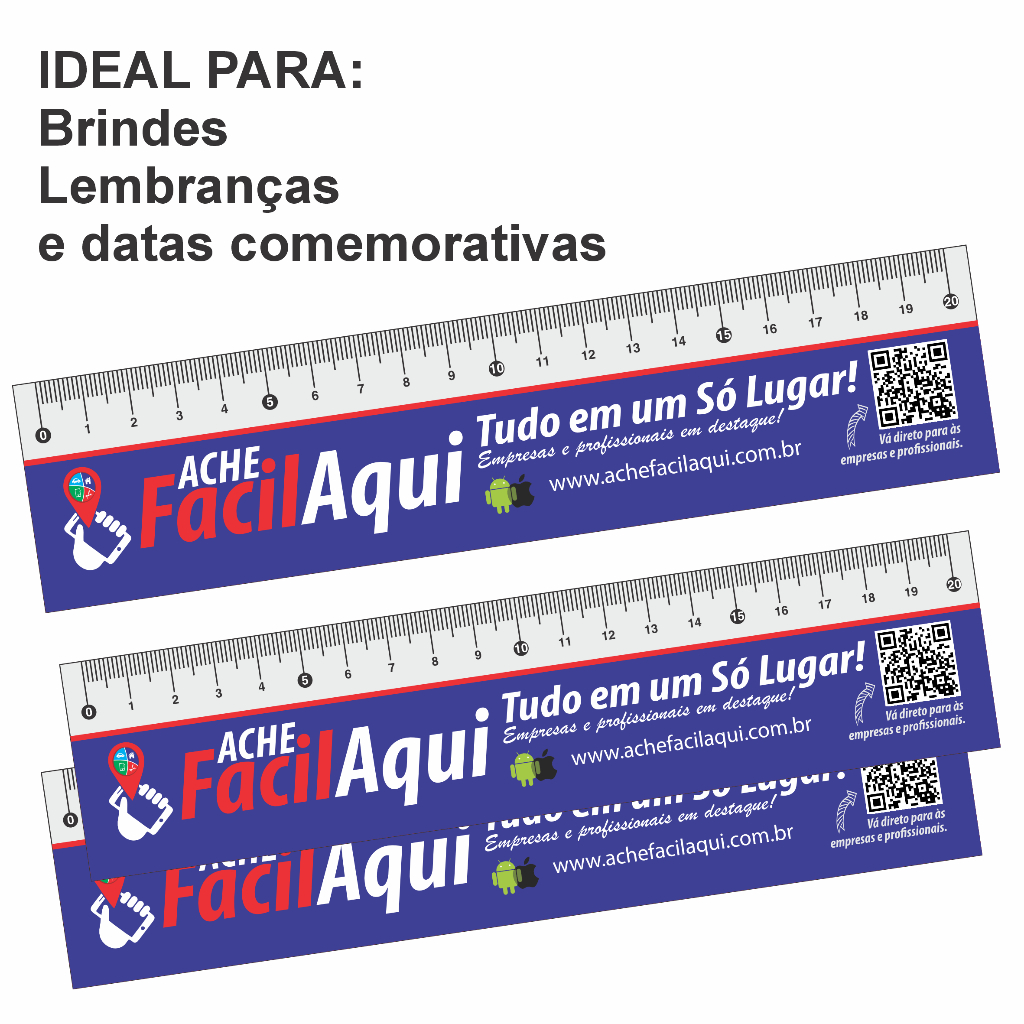 Régua Personalizada 20cm PVC Transparente Retangular 0,30mm – Kit com 108 Unid – Impressão Colorida 4x0 e Laminação Fosc