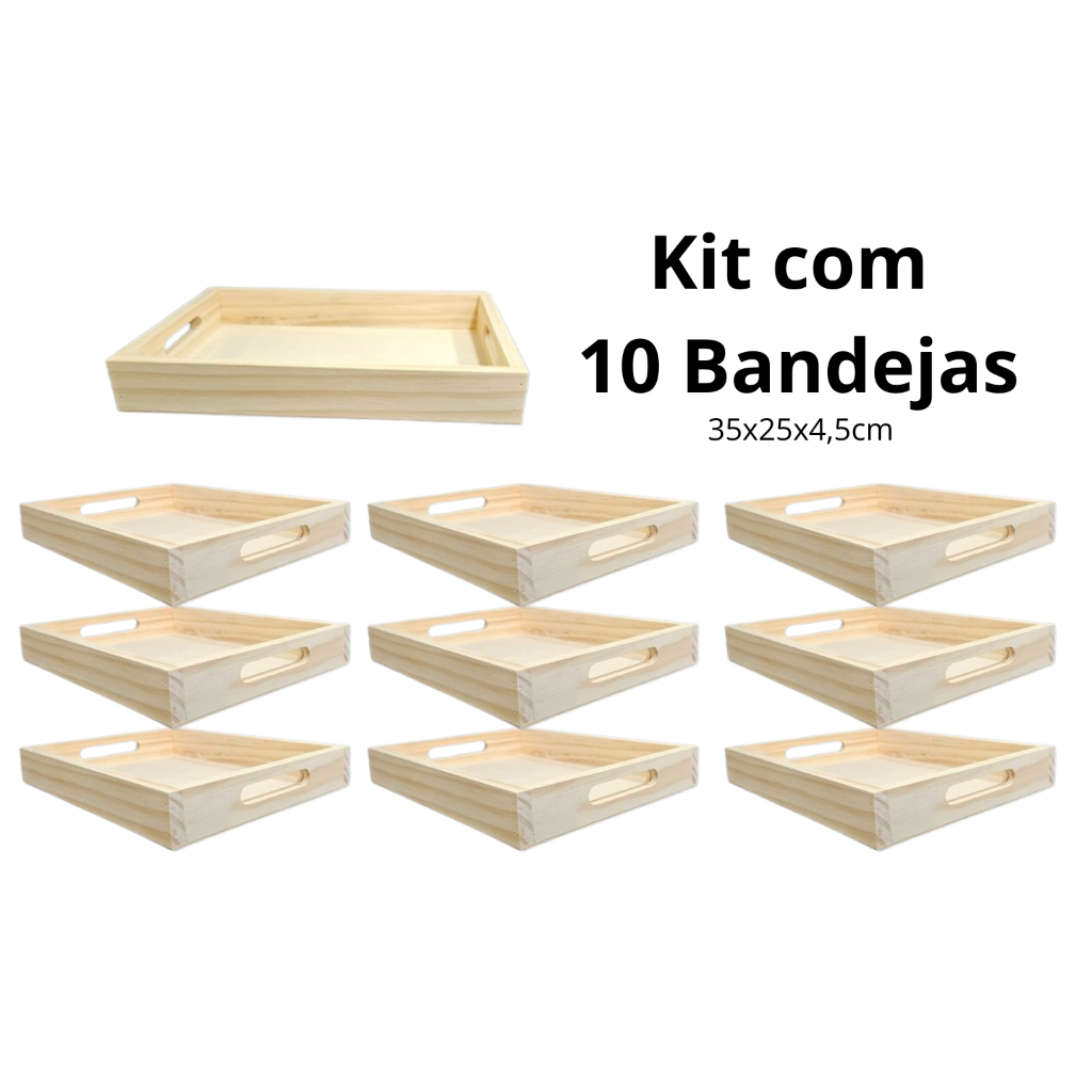 Kit com 10 Bandejas Aconchego de Madeira Pinus 35x25x4,5cm para cesta de café da manhã em Oferta na Shopee