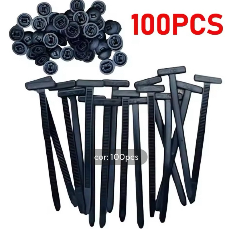 Kit 100 Abraçadeiras Plásticas com Suporte de Fixação – Tipo Engate Rápido