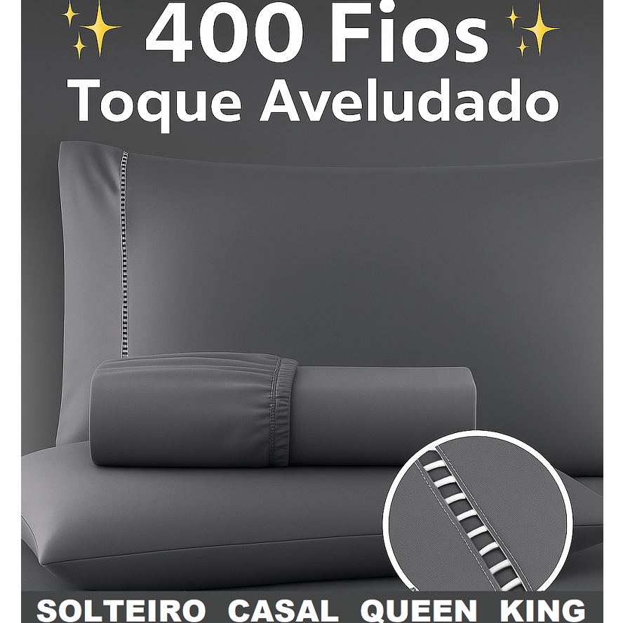 Jogo De Lençol 400 Fios Solteiro Casal Queen King 3 Peças Percal