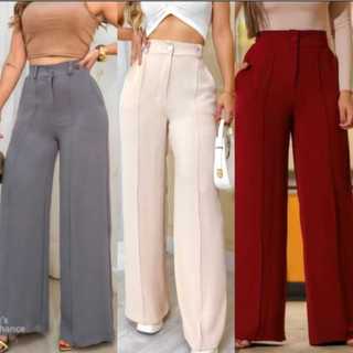 Calça Alfaiataria Feminino Calça Feminina Pantalona Wide leg Pluszise Elástico Atrás