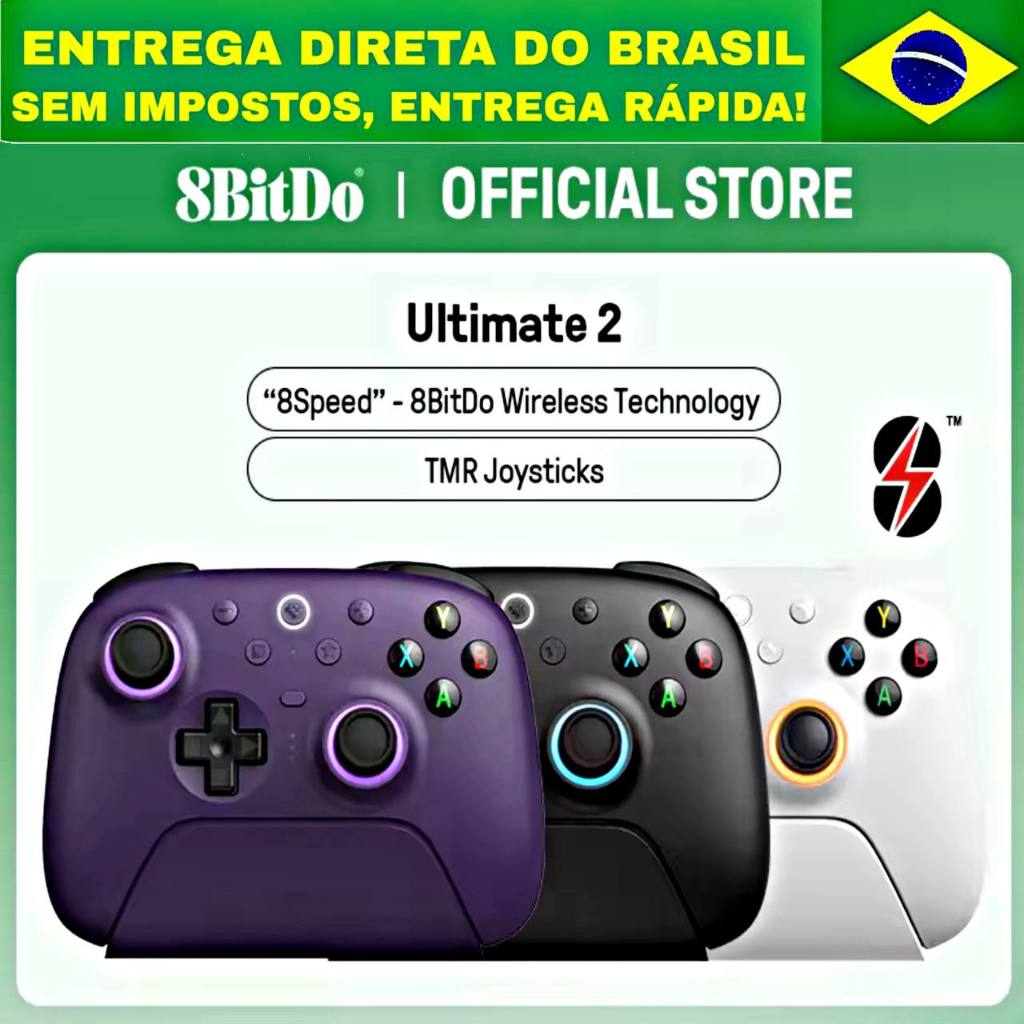 Controle 8Bitdo Ultimate 2 TMR, HALL EFFECT, Com Dock de carregamento, RGB, 1000 Hz, PC, Android