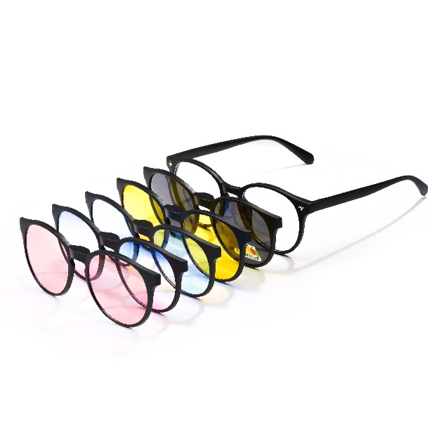 Óculos Armação Clip On Para Grau Redondo 6 em 1 Masculino Lentes Polarizadas 2231