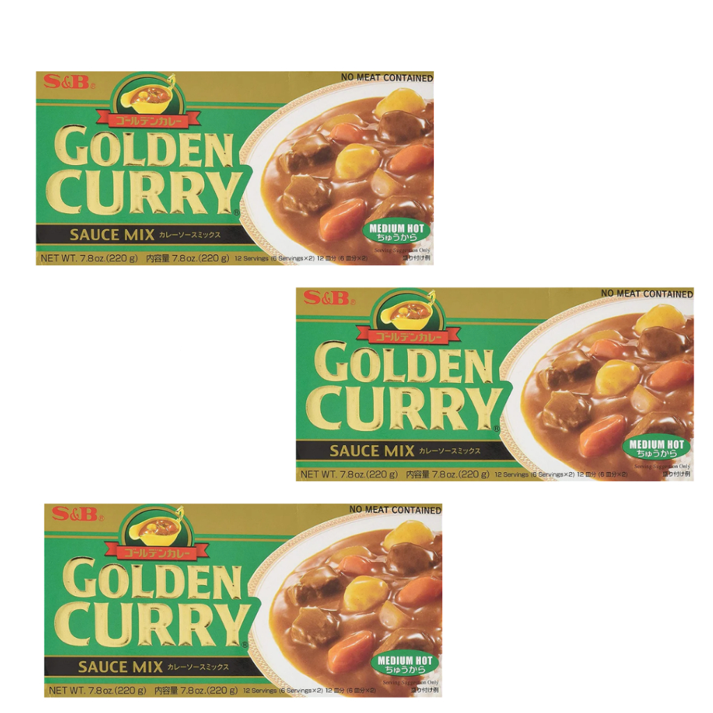 Kit com 3 Tempero Japonês Curry Golden Médio Apimentado Chukara 220G S&B original