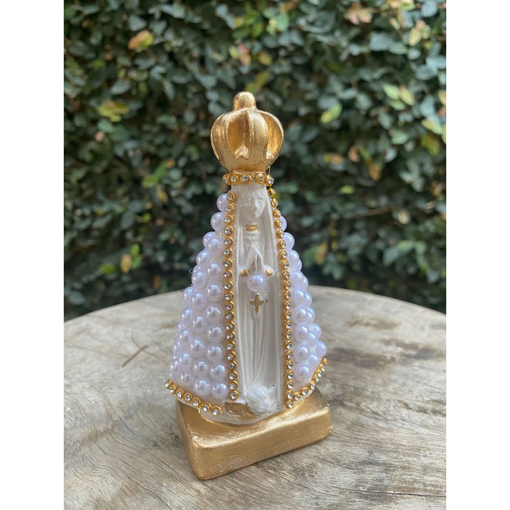 Kit 15 Imagens de Nossa Senhora Aparecida 10cm com Pérola Branca e Strass