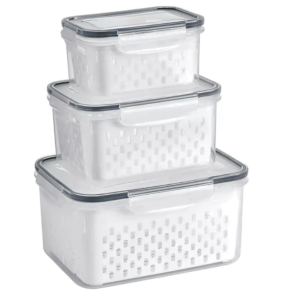 Kit 3 Potes Organizadores Herméticos para Geladeira - Vegetais Frutas