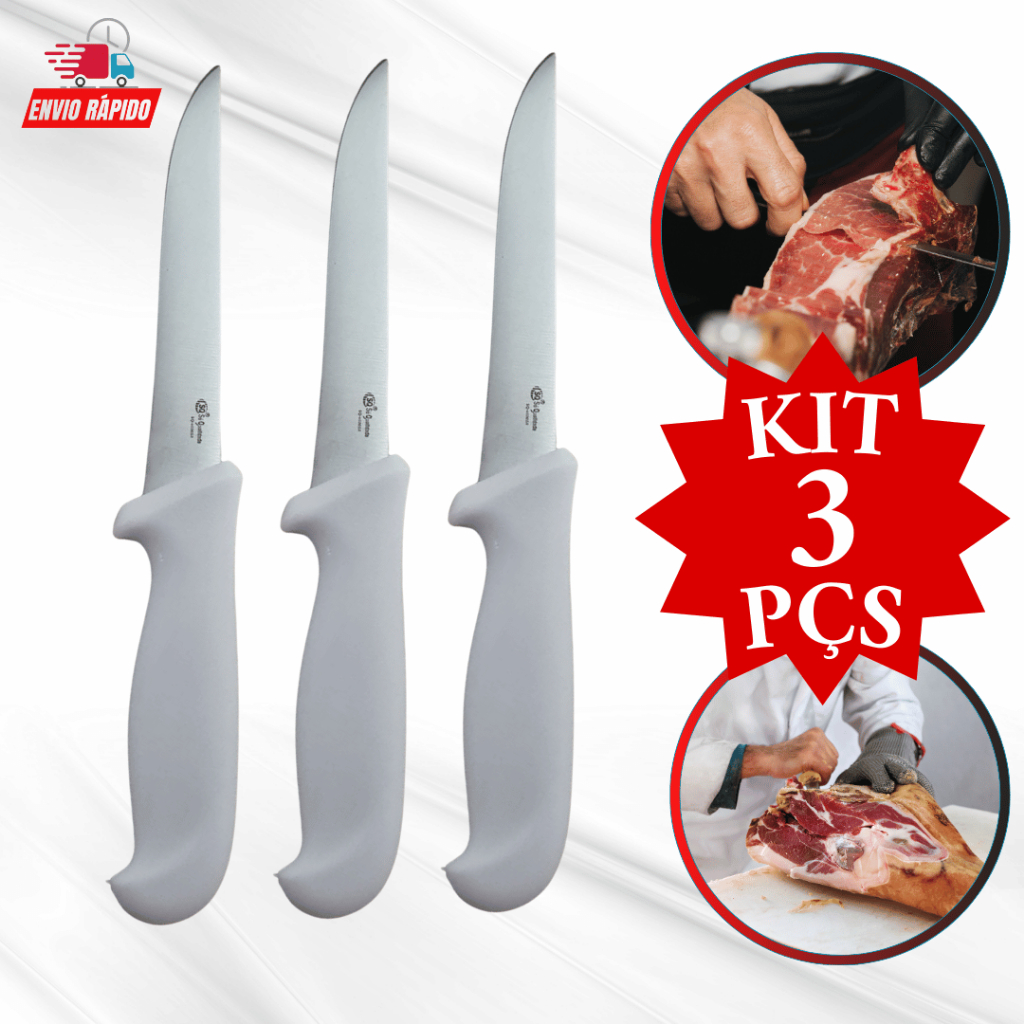 Faca Desossa Kit 3 Peças Carne Frango Peixe Churrasco Açougueiro Cozinha Linha Premium Profissional Promoção