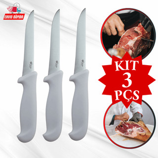 Faca Desossa Kit 3 Peças Carne Frango Peixe Churrasco Açougueiro Cozinha Linha Premium Profissional Promoção