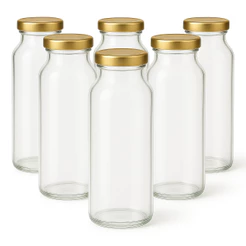 Garrafa Vidro Vintage 300ml - Kit com 6 garrafas com tampa metálica para Suco Lembrancinha