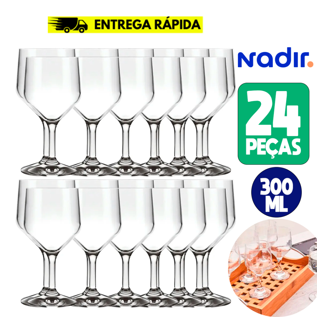 Kit 24 Taças Multiuso Sm Buffet Vidro Nadir Resistente 300ml Água Suco Drink Gourmet em Oferta na Shopee