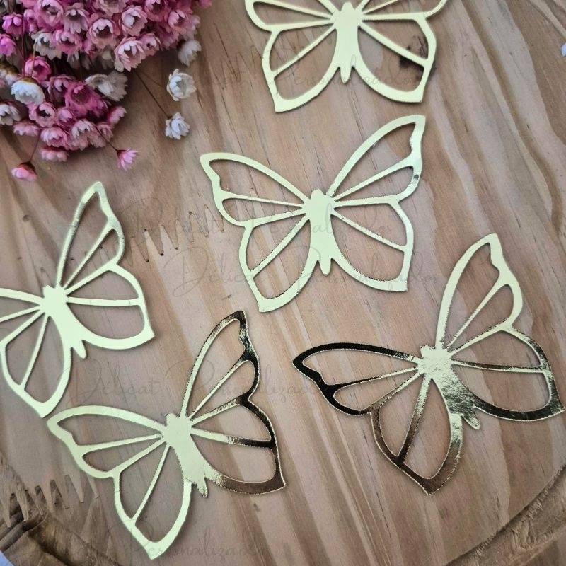 ENVIO IMEDIATO 20 Apliques Borboleta Vazada Lamicote Dourado Decorativa aplique