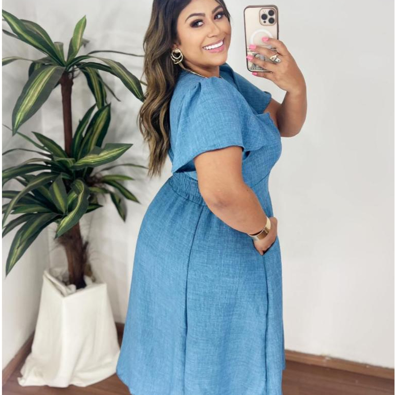 Vestido Feminino Midi Moda Evangelica Manga Solta Renda Luxo Duna Liso com Bolsos Laterais ,forrado