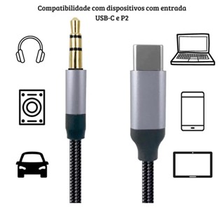Cabo de Áudio Tipo-C P2 3.5 MM Auxiliar Premium Iphone 15/16/17/ Android em Oferta na Shopee