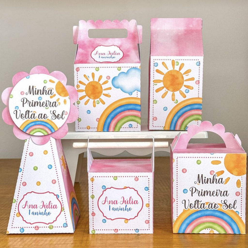 Caixinhas Personalizadas para festa | Chá de bebe | Lembrancinha Primeira volta ao Sol menina