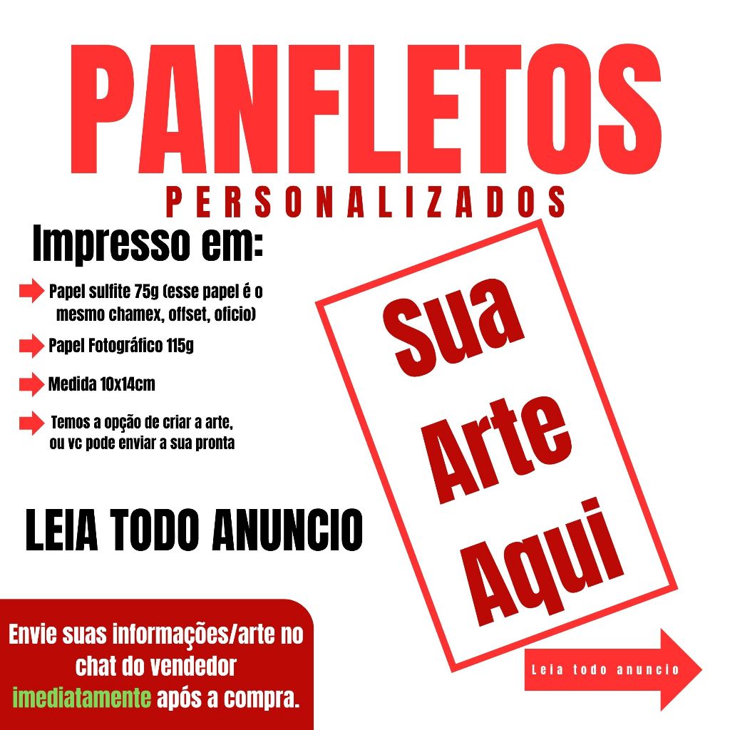 Panfletos Personalizados 10x14 Impressão Colorida Flyer Divulgação em Papel Fotográfico ou Sulfite