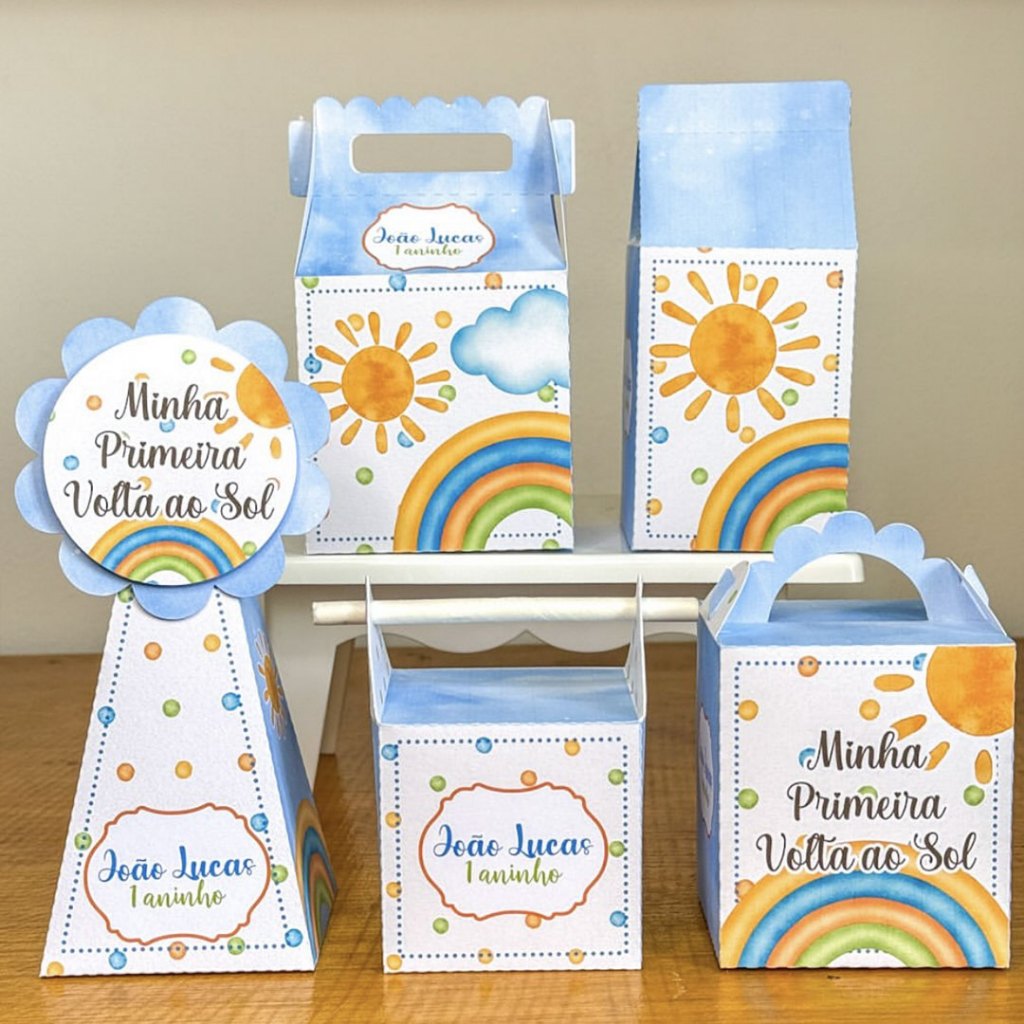 Caixinhas Personalizadas para festa | Chá de bebe | Lembrancinha Primeira volta ao Sol menino