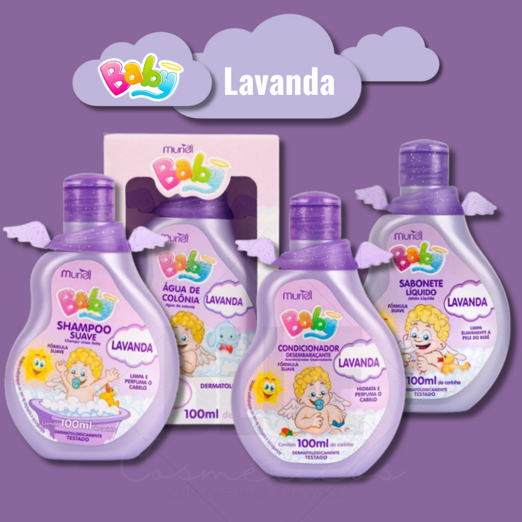 Kit Higiene infantil Muriel Baby LAVANDA 100ml ( shampoo + cond + sab líquido + Deo colonia)