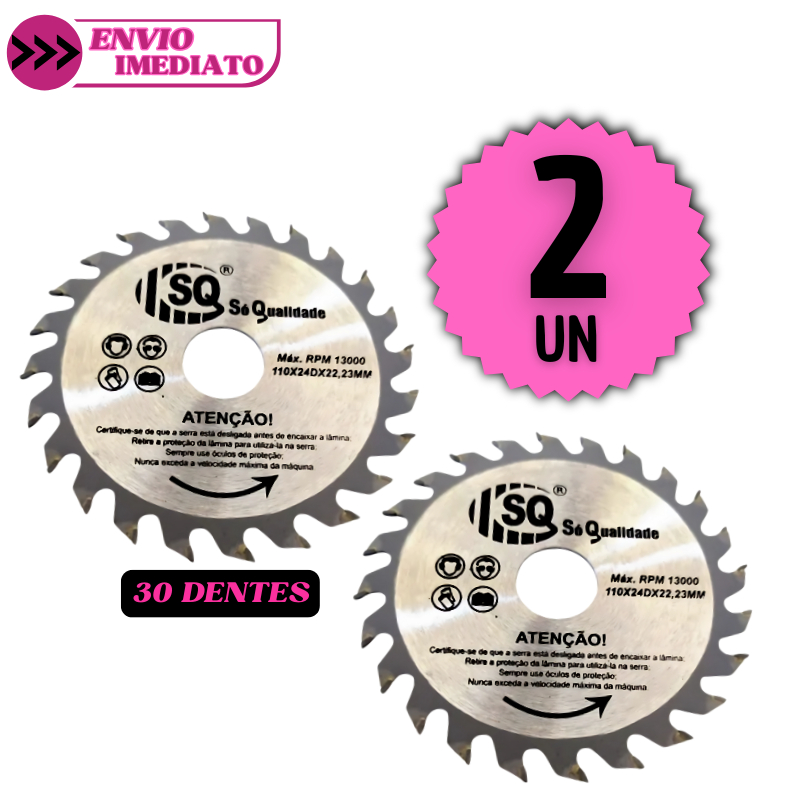 Jogo 2 Disco de Corte 30 Dentes para Madeira 4" Serra Circular Pedreiro Construção
