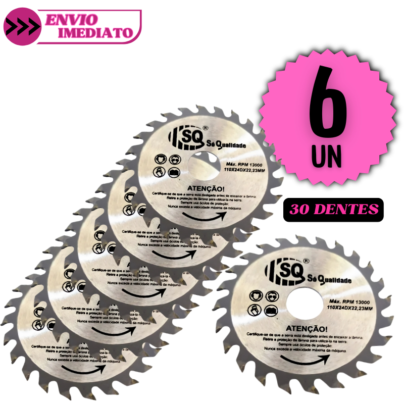 Jogo 6 Disco de Corte 30 Dentes para Madeira 4" Serra Circular Pedreiro Construção