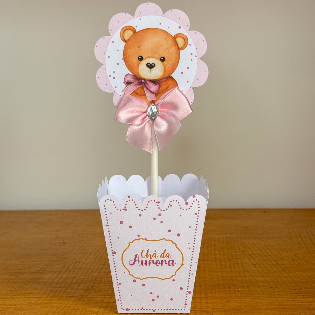 Centro de Mesa Chá de bebe ursinha (PEGUE E MONTE) /Cachepot Cachepô Personalizado/Aniversário Lembrancinha Mimo