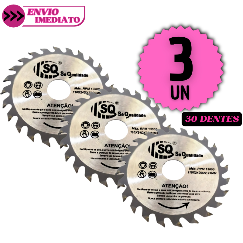 Jogo 3 Disco de Corte 30 Dentes para Madeira 4" Serra Circular Pedreiro Construção