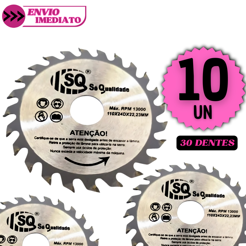 Jogo 10 Disco de Corte 30 Dentes para Madeira 4" Serra Circular Pedreiro Construção