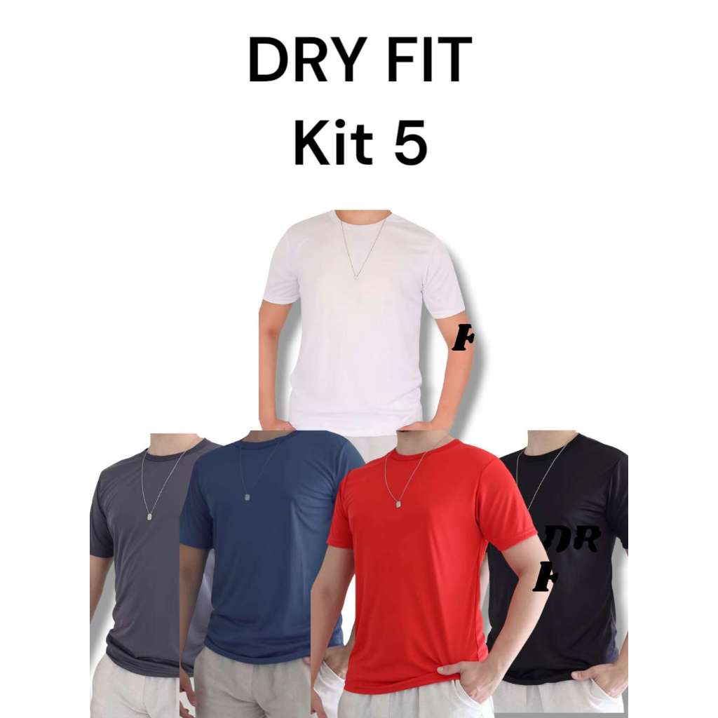 Kit 5 Camisetas Dry Fit  Masculinas BásicaLisa Academia Treino Respirável Confortável Fator UV