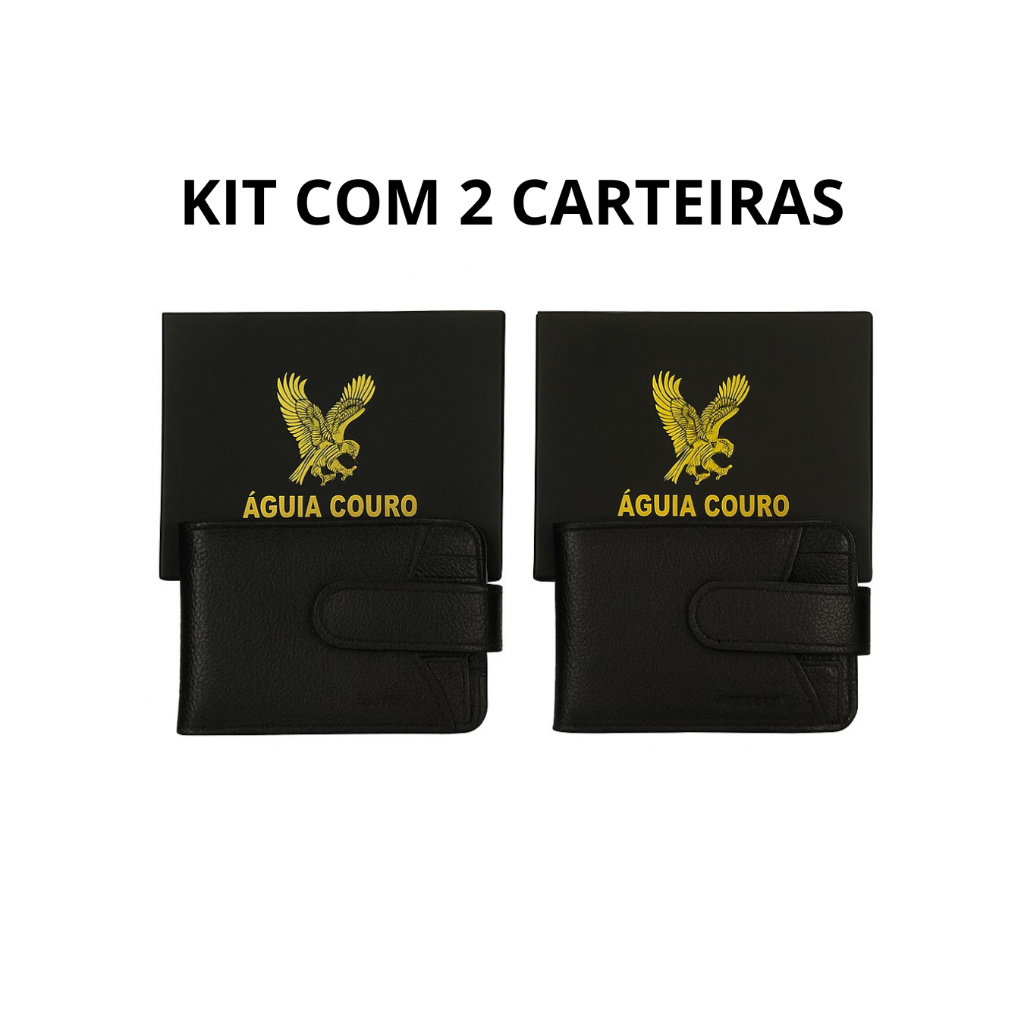 kit com 2 Carteira Masculina Couro Legitimo Luxo Águia Couro Cor Preto Premium Presente com porta cartão removível