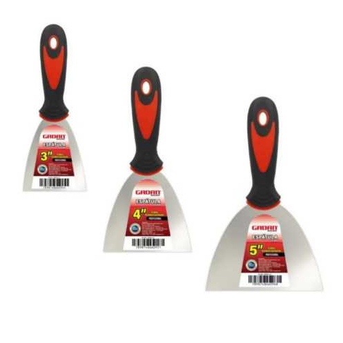 Kit Espátula de Pintura e Massa Corrida | 3", 4" e 5" Polegadas | Aço Resistente | Cabo Emborrachado