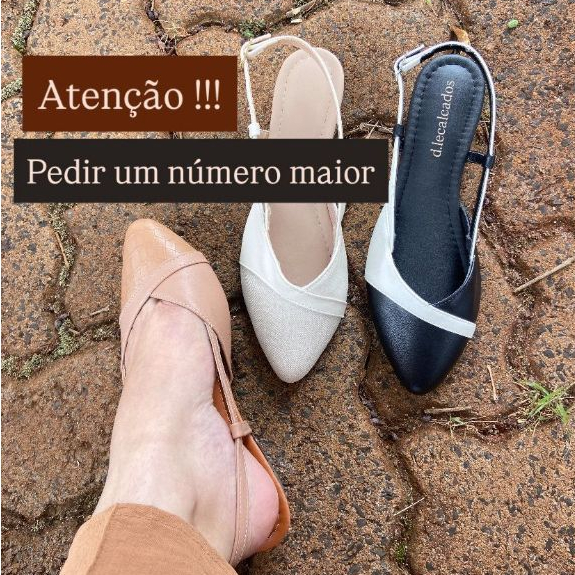 Sapatilha Aberta Atrás Bico Fino Fivela Ajustável Elegante Sapatilha Feminina Slingbacks em Oferta na Shopee