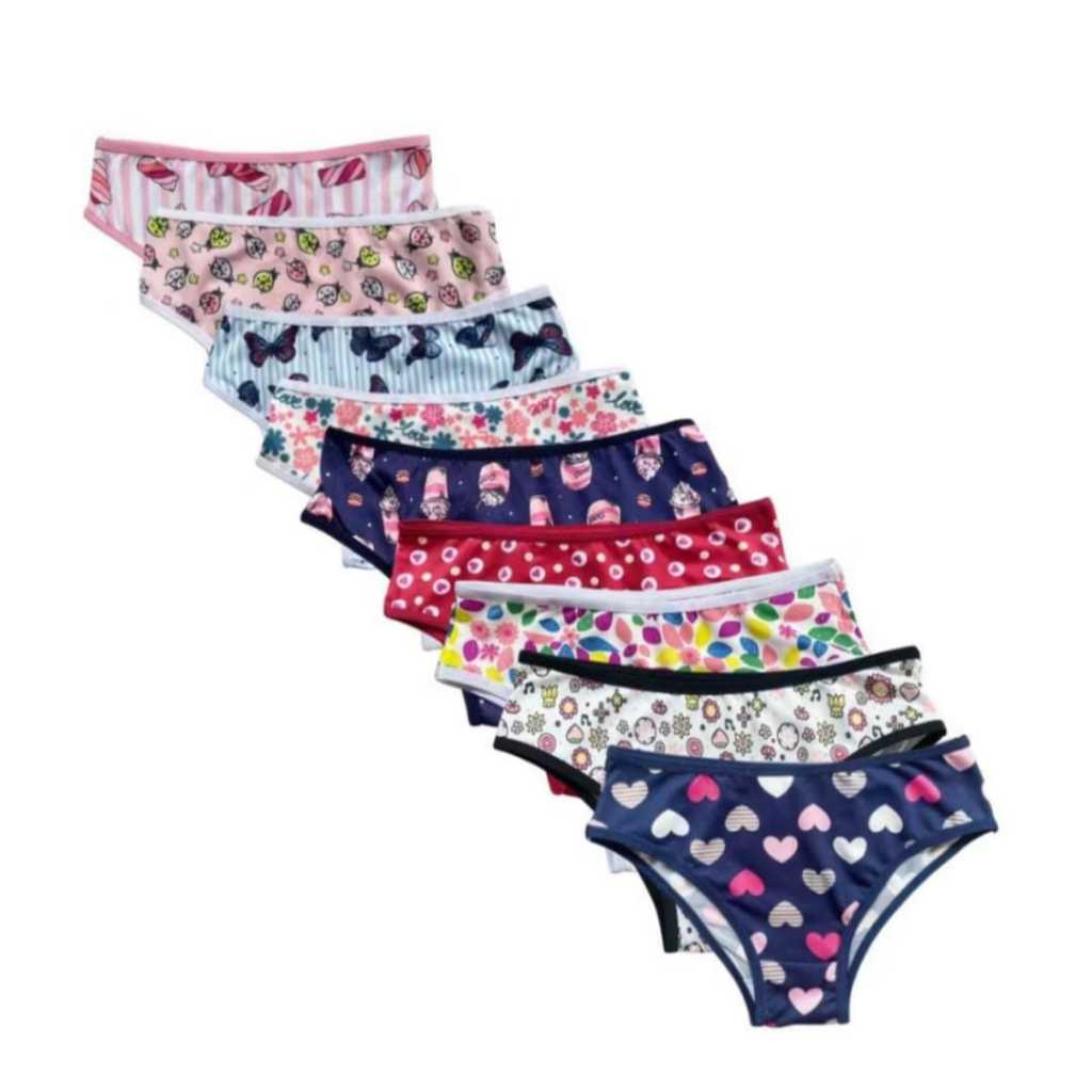 KIT 8 CALCINHA INFANTIL JUVENIL ESTAMPADAS CRIANÇA MENINA MOÇA - FORRO 100% ALGODÃO