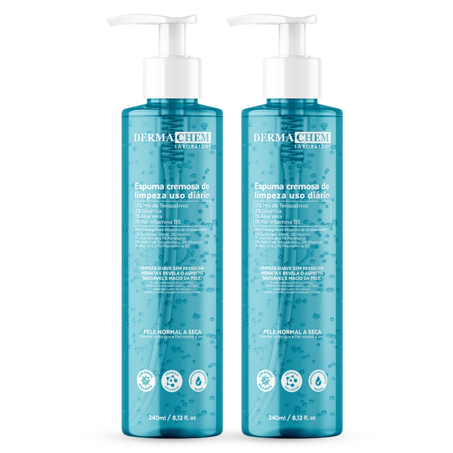 Kit 2 Espuma Cremosa de Limpeza Facial 240ml Hidratação e Maciez da Pele Com Aloe Vera Dermachem em Oferta na Shopee