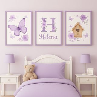 Quadro decorativo 3 peças Personalizado com nome Borboletinha Lilás quartinho de menina em Oferta na Shopee
