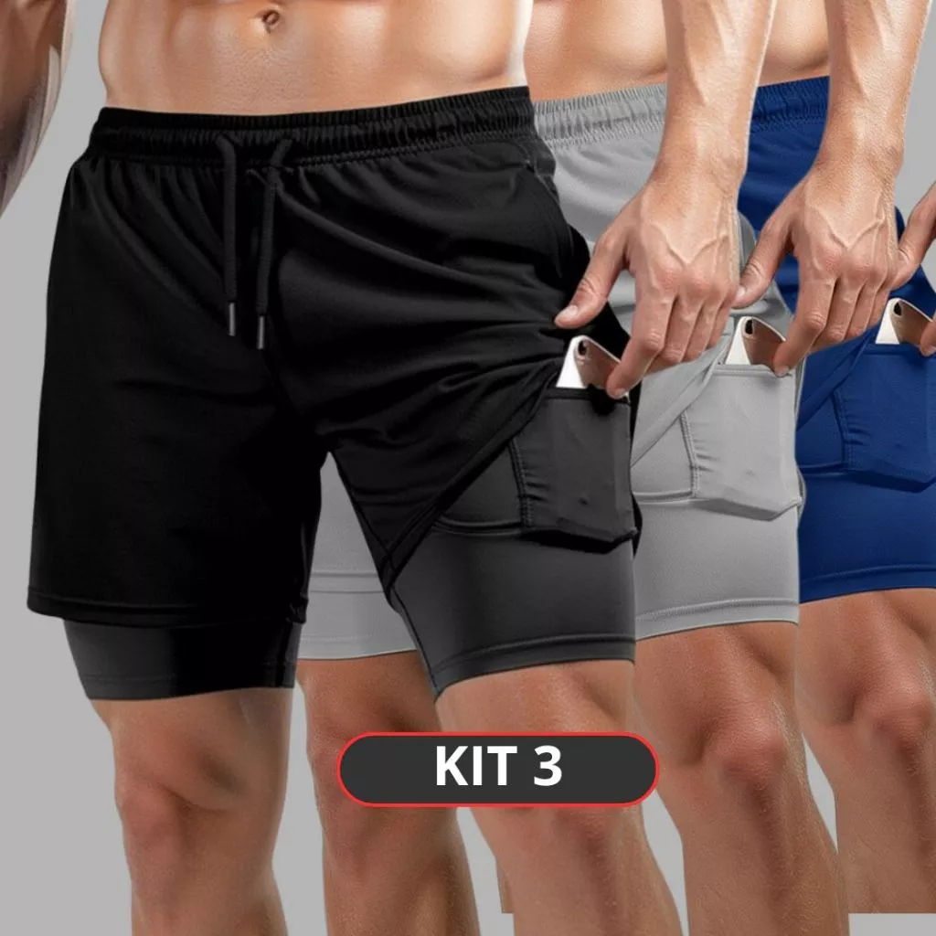 KIT 3 Bermuda Masculina Academia Shorts 2 em 1 — imagem 1