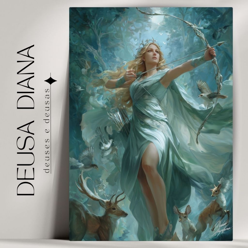 Quadro Decorativo Diana Deusa - Mitologia Grega - Bruxaria - Wicca - Já com Fita Adesiva