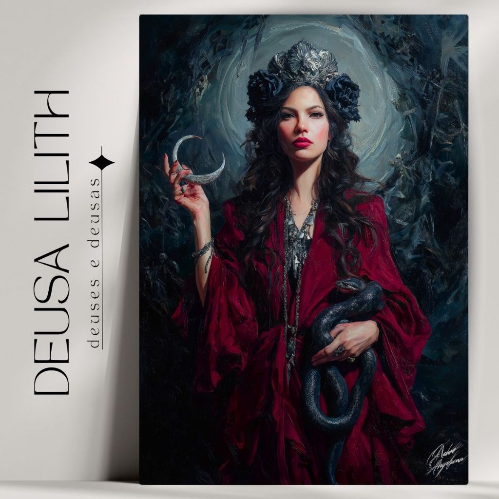Quadro Decorativo Lilith Deusa - Mitologia Grega - Bruxaria - Wicca - Já com Fita Adesiva