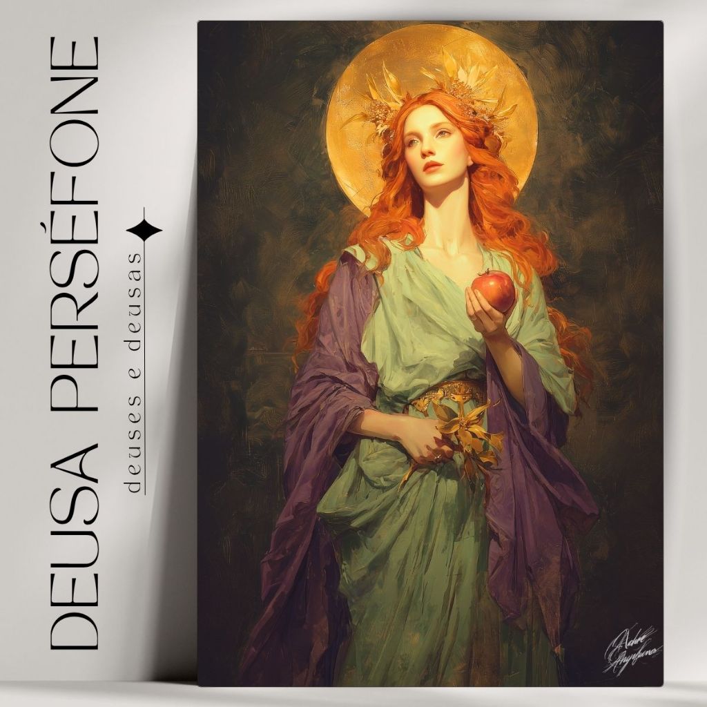 Quadro Decorativo Perséfone Deusa - Mitologia Grega - Bruxaria - Wicca - Já com Fita Adesiva