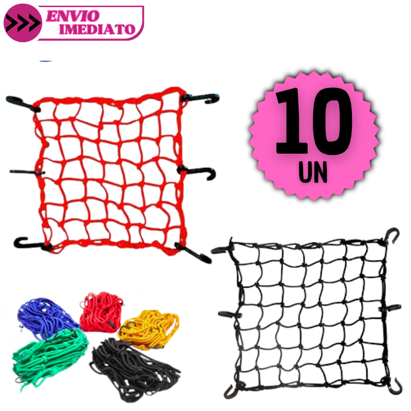 Kit 10 Rede Elástica Aranha 30 x 30 para Capacete Carga Moto Bagageiro em Oferta na Shopee