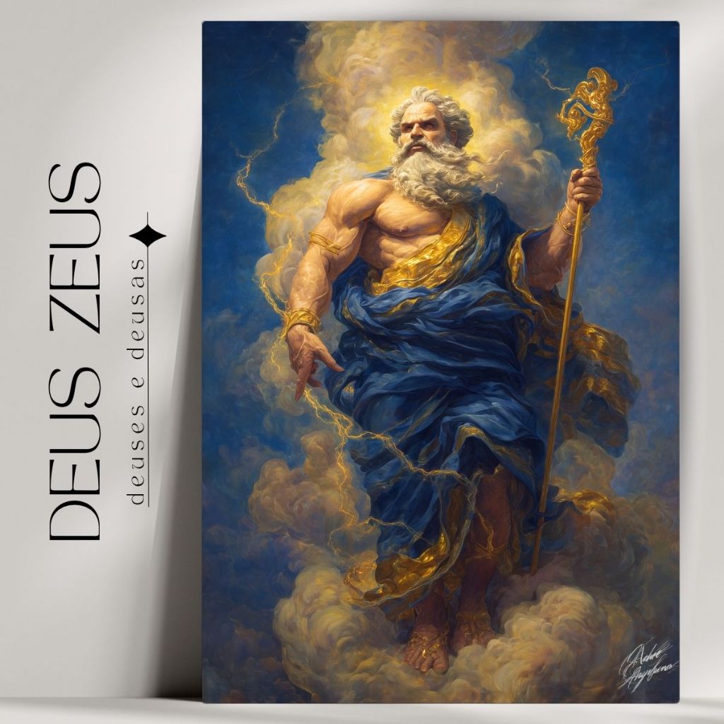 Quadro Decorativo Zeus Deus - Mitologia Grega - Bruxaria - Wicca - Já com Fita Adesiva