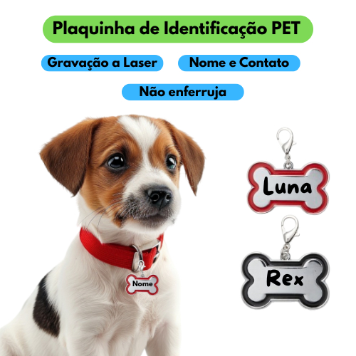 Plaquinha de Identificação Pet Personalizada Nome/Numero