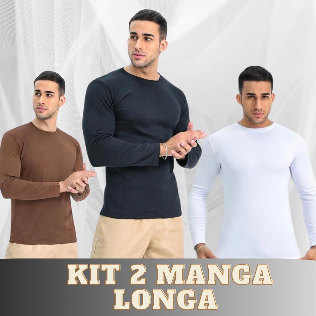 Kit 2 Camiseta Manga Longa Masculina Modelo Americano Básico Canelada Americana Blusa Masculina Camisa Slim Just